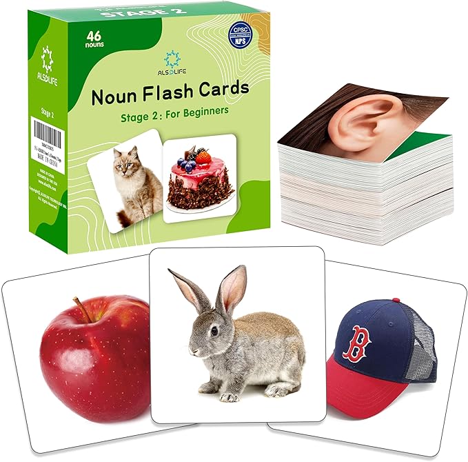 Noun Flash Cards for Toddlers, 50 Beginners-Level Durable Photo Flashcards, Speech Therapy Materials for Speech Delays, Great Teaching Tool for Fun Learning, Autism Flash Cards Non Verbal