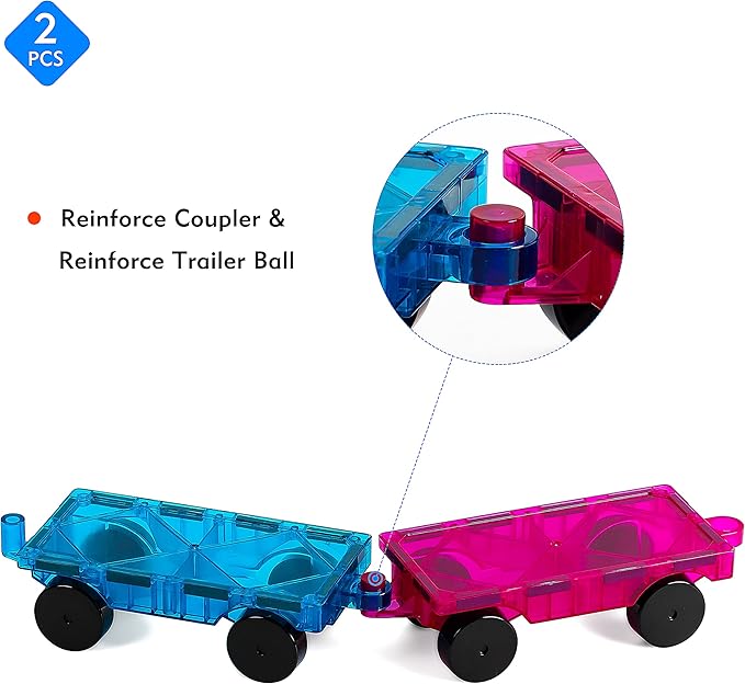 2 Piece Magnetic Tiles Car Set Truck Kit Toy with Stronger Magnets, Educational Magnet Building Tile Magnetic Blocks with Re-Enforced for Girls Boys (Blue Purple)