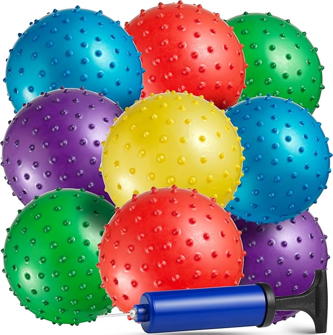 Bedwina Mini Knobby Balls - Bulk 5 Inch Sensory Balls and Spiky Massage Stress Balls with Pump, Fun Bouncy Ball Party Favors