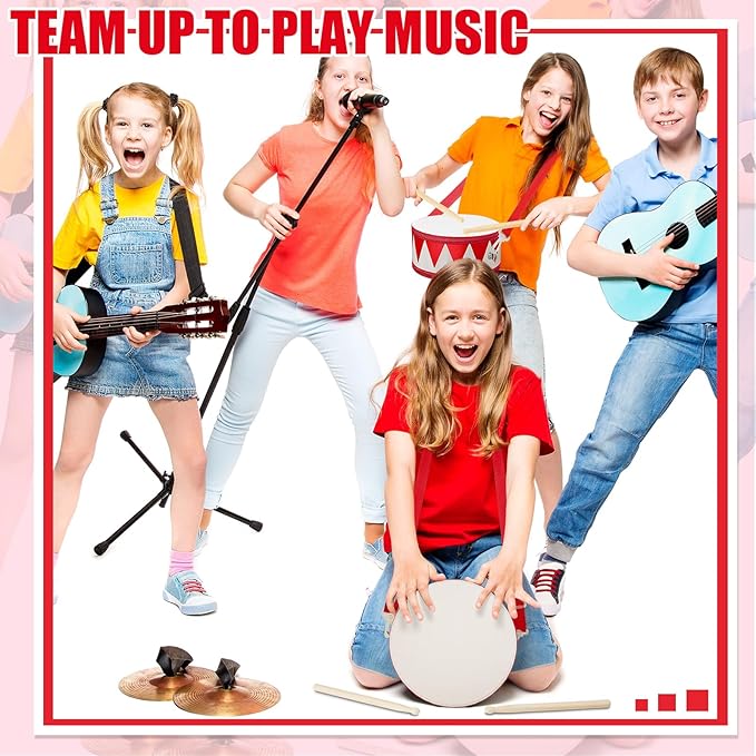 Kids Drum Set 7.87 in Wooden Toy Drum with Adjustable Strap 2 Drumsticks Educational Sensory Musical Instrument Set for Toddlers Kids Baby Toy Gift(Red Triangle Style)