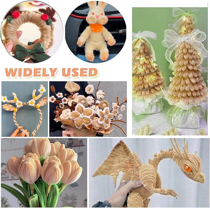 TOAOB 100pcs Pipe Cleaners Beige Pipe Cleaners Chenille Stems 6mm x 12 Inch Fuzzy Sticks Craft Supplies for Art DIY Crafts Decorations