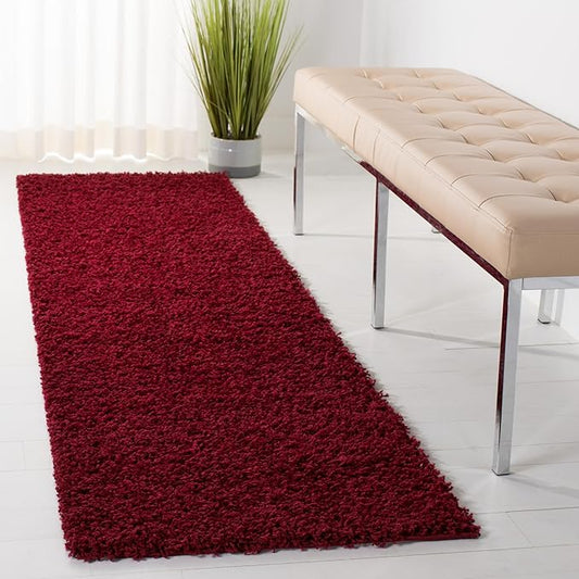 SAFAVIEH Athens Shag Collection Runner Rug - 2'3" x 8', Red, Non-Shedding & Easy Care, 1.5-inch Thick Ideal for High Traffic Areas in Living Room, Bedroom (SGAS119R)