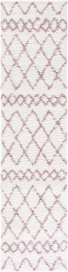 SAFAVIEH Berber Shag Collection Runner Rug - 2'2" x 9', Ivory & Light Rose, Moroccan Boho, Non-Shedding & Easy Care, 1.2-inch Thick Ideal for High Traffic Areas in Living Room, Bedroom (BER165A)