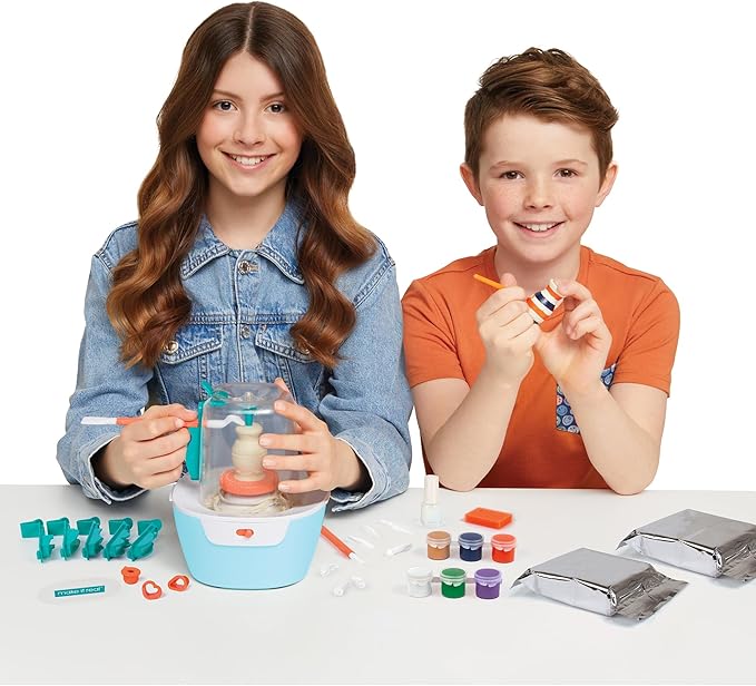 Make It Real Mini Pottery Studio Deluxe Set - DIY All-in-1 Sculpting Craft Kit for Kids & Tweens - Create 20 Unique Miniature Clay Projects - No Mess, No Bake, Quiet Wheel - All Skill Levels Ages 8