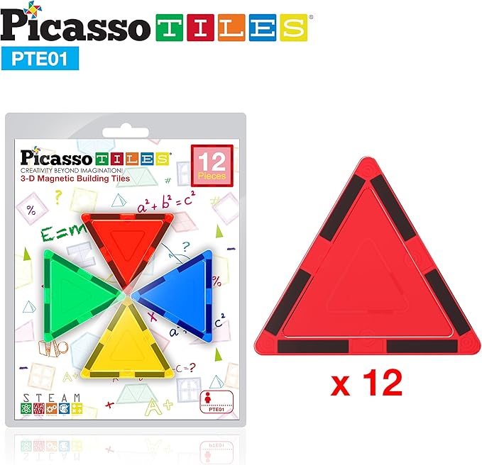 PicassoTiles Magnetic Building Block Set Equilateral Triangle Magnet Tiles Construction Toy STEM Learning Kit Educational Playboards Pretend Play Stacking Blocks Child Brain Development PTE01