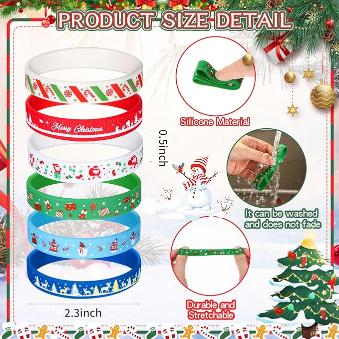 Wettarn 60 Pcs Christmas Bracelets Prizes for Kids Xmas Party Favors Silicone Wristbands Snowman Santa Claus Reindeer Bracelet for Kids Adults Festival Party Supplies Stocking Stuffers Gift
