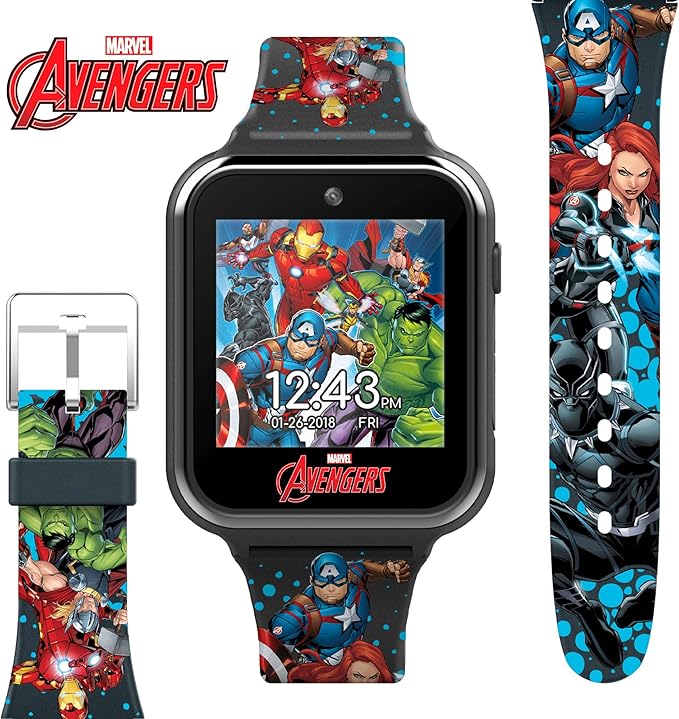Accutime Kids Marvel Avengers Black Educational Touchscreen Smart Watch Toy for Girls, Boys, Toddlers - Selfie Cam, Learning Games, Alarm, Calculator, Pedometer and more (Model: AVG4597AZ)