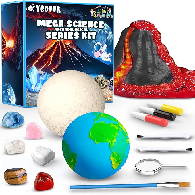Science Kit, Volcano Kit for Kids Age 5-7 6-8-12 Boys Girls Kids Toys, Crystal Earth Moon Mars Science Kit, Dig Kits & Gemstones, STEM Project Toy for Boys and Girls Perfect Birthday