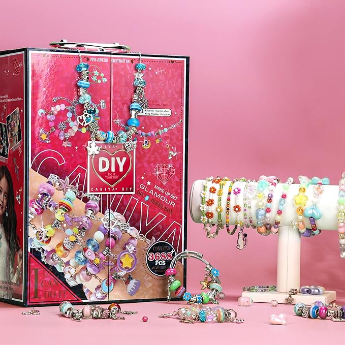 Woiworco Jewelry Making Kits Bracelet Making Kit with Jewelry Box, Valentine's Day Gifts Birthday Gifts for Kids Girls 4-6 8-12, Art and Craft Set