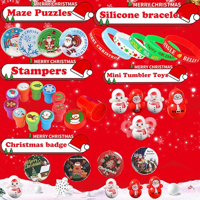 117 Pcs Christmas Party Favors for Kids, Stocking Stuffers,, Pop Fidget Treasure Box Toys, Goodie Bag Stuffers, Carnival Prizes, Prize Box Toys for Kids Classroom