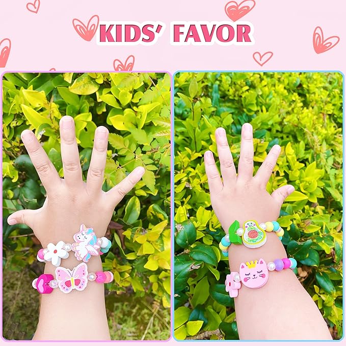 12 PCS Girls Bracelet for Kids Unicorn Mermaid Wooden Beaded Bracelets Birthday Party Favors Goodies Bag Stuffers Fillers Cute Pinata Stuffers Rainbow Butterfly Heart Jewelry Gifts