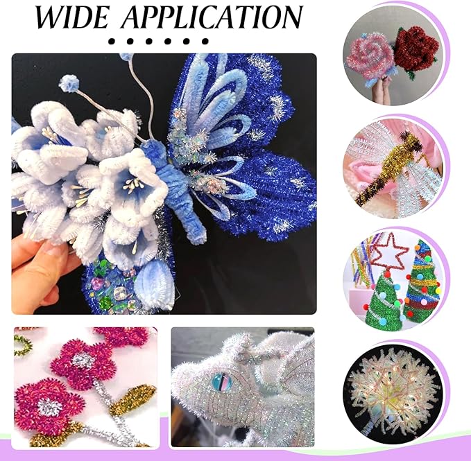 TOAOB 100pcs Glitter Pipe Cleaners 10 Colors Metallic Pipe Cleaners Craft Supplies 6mm x 12 Inch Chenille Stems Pipe Cleaners for Art DIY Crafts Decorations
