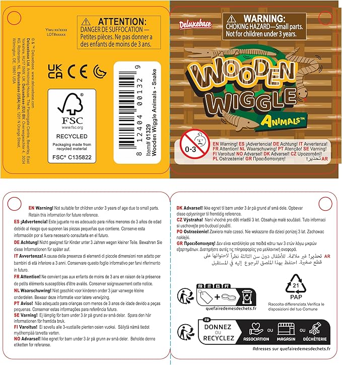Wooden Wiggle Snake from Deluxebase. Flexible Swaying and Wiggling Wood Snake Toy. Retro Fake Rattlesnake Wooden Toy for Snake Fidget Toys, Prank Toys and Party Favours for Kids.