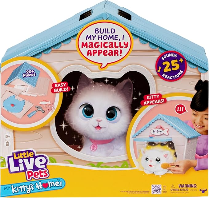 Little Live Pets My Kitty's Home | Interactive Plush Toy Kitten & House, Surprise Reveal with 25+ Sounds & Reactions. Build Kitty's Home - Easy Build DIY Home, Batteries Included. for Kids Ages 5+