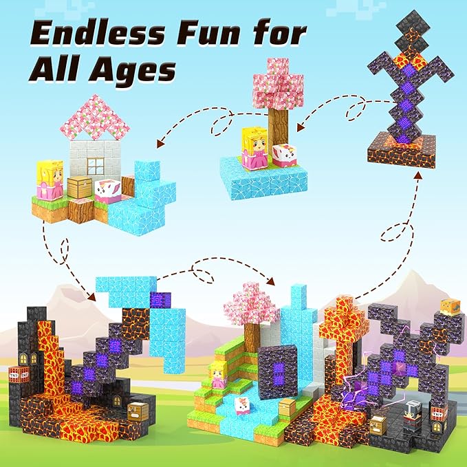 110PCS Magnetic Blocks - Build Mine Magnet World Magic Sword Portal Set, Magnet Kids Toys for Boys & Girls Age 3-5 4-8 5-7, STEM Magnetic Tiles Building Games Sensory Outdoor Toddler Toys