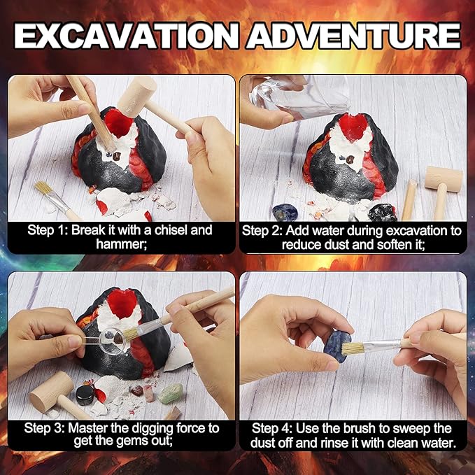 EARTH'SCODE Volcano Gemstone Dig Kit, Science STEM Educational Toys Gifts for Kids Age 6-12
