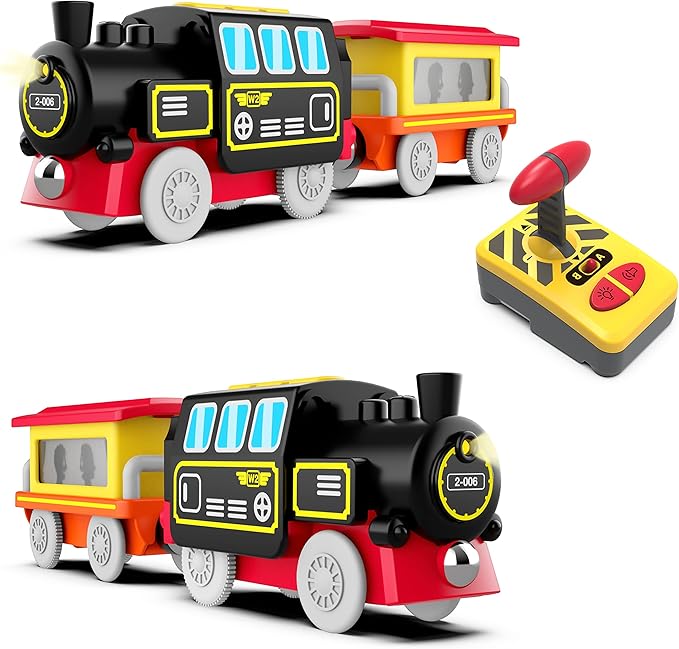 Motorized Train for Wooden Track, Remote Control Train with Magnetic Connection, Battery Operated Locomotive Trains for Toddlers, Compatible with Thomas, Brio, Chuggington