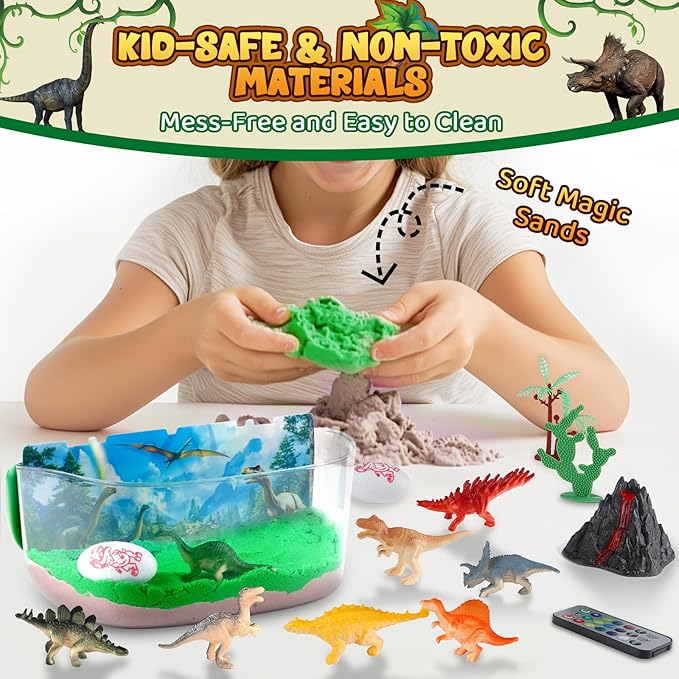 Dinosaur Terrarium Kit Gifts for Kids - DIY Night Light Up with Remote - Dinosaur Toys Arts and Crafts for Boys Fun Christmas Birthday Gifts for Ages 4 5 6 7 8 9 10 + Year Old Easter Dino Science Kits