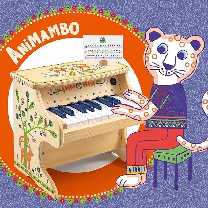 DJECO Animambo Electric Piano 18 Keys - Safe Music Instrument for Kids, Cute Toddler Piano, Educational Musical Toy Keyboard for Creativity, Imagination & Rythym - Toys for 3+ Years Girls & Boys