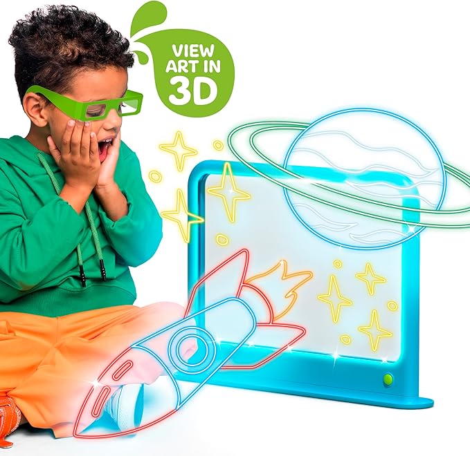 Discovery™ Deluxe Light Designer 6-In-1 Art Board – Includes 3D Glasses, 6 Washable Markers, Templates, 12 Light Modes| Kids Drawing Tablet, LED Scribble Doodle Electronic Drawing Pad Activity Toy Set