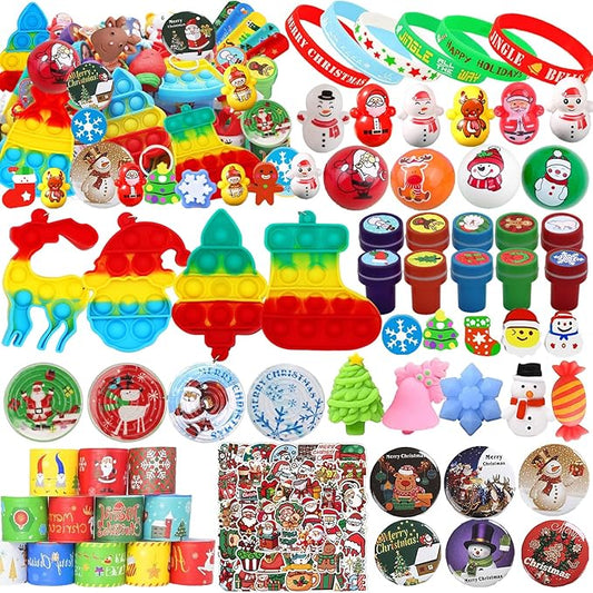 117 Pcs Christmas Party Favors for Kids, Pop Fidget it Toys, Goodie Bag Stuffers, Treasure Box Toys, Classroom Prizes, Goody Bags, Christmas Stocking Stuffers for Kids