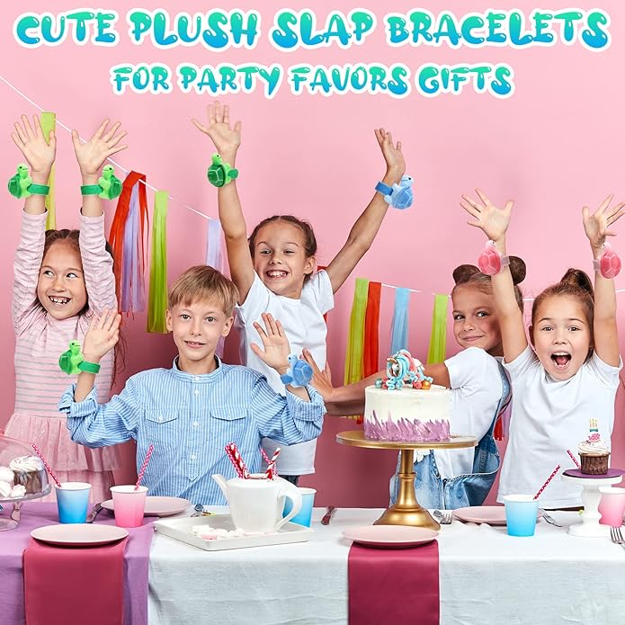 Lenwen 8 Pcs Stuffed Animal Slap Bracelets for Kids Plush Animals Slap Bracelets Bulk Cute Tiger Giraffe Turtle Koala Bracelets Wrist Animals for Girls Boys Valentine's Day Party