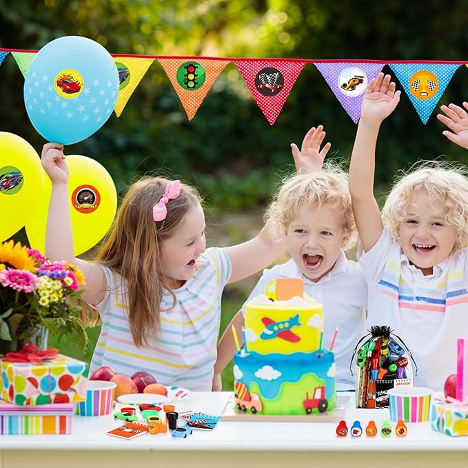 Shappy 84 Pcs Race Car Party Favors Racing Stationery Set Spiral Notebook Slap Bracelets Pencils Erasers Sharpeners Stampers Organza Bags for Racing Theme Classroom Prize Gift Birthday Party Supplies