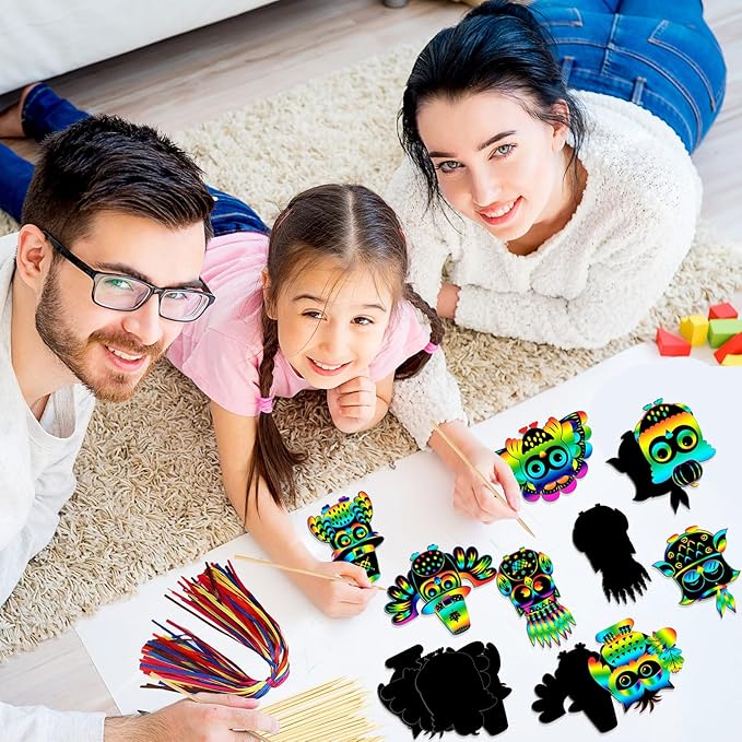 Hollowfly 80 Pcs Owl Scratch Cards for Boys Girls Owl Party Favors Colorful Scratch Off Paper for Christmas DIY Valentines Classroom Birthday Party Art Project