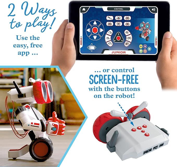 Thames & Kosmos Robotics Smart Machines Junior STEM Kit, Build & Code Your Robot’s Movements, Speed, Lights & Sounds, for Ages 8+, Use Screen-Free w/Built-in Buttons or via Block-Based Coding App