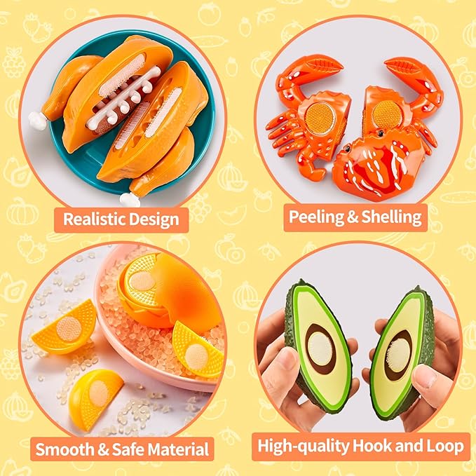 Play Food Sets for Kids Kitchen, 77Pc Color Sorting Toy Food with Storage Basket, Cutting Pretend Fake Food Kitchen Toys, Play Kitchen Accessories, Educational Toddler Gift 4-8 Learning Toys