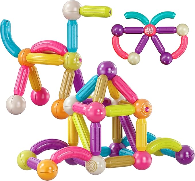 Contixo ST2 Kids Magnetic Stix Stick 68 PCs 3D Building Blocks STEM Construction Playboards Creativity, Imagination, Recreational, Educational for Children Toddler, 3+ Year Old Boys and Girls