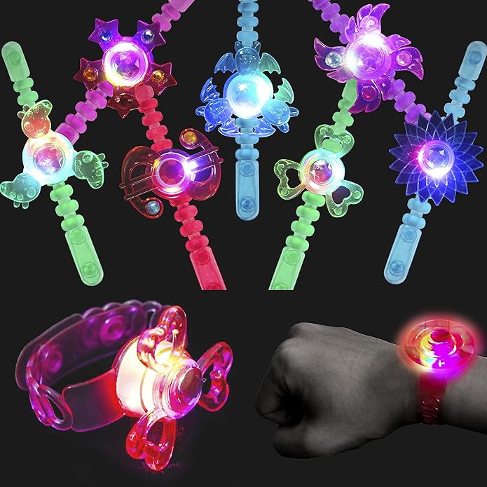 PROLOSO 24 Pack Light Up Party Favors Bulk Led Bracelets for Kids Fidget Spinner Toys Glow in The Dark Birthday Party Supplies Goodie Bags Fillers