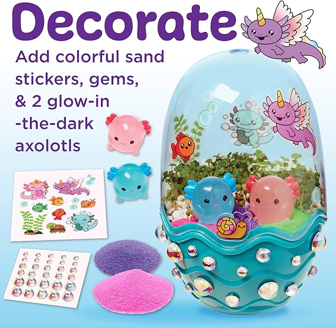 Creativity for Kids Mini Garden: Axolotl Terrarium - STEM Science Kit for Kids, Axolotl Arts and Crafts for Kids, Kids Gifts Stocking Stuffers and DIY Girls Toys Age 6-8+