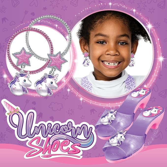 Pretend Play Makeup Kit Fake Make Up Set For Little Girls And Shoes - Toddler Little Girls Role Play with Earrings, Bracelets, Perfume, Hair Blower, Mascara, Blush, Comb, Lipstick, Brush -Age 3+