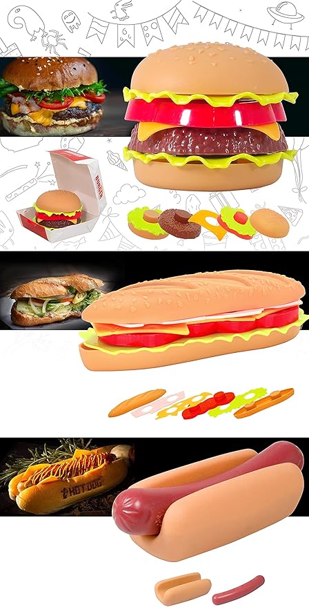 U DREAM Pretend Play Food Sets, Building Toy Burger Playset, Play Kitchen Accessories, Realistic Sandwiches.