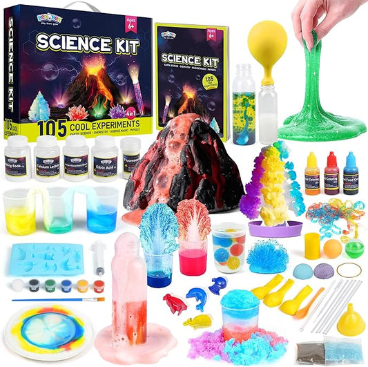 Science Kit for Kids, 105 Science Lab Experiments, STEM Project Educational Toy with Volcano Erupting, Crystal Growing, Chemistry Set, Science Toys, Boys Girls Birthday Gift Ideas, Ages 6+