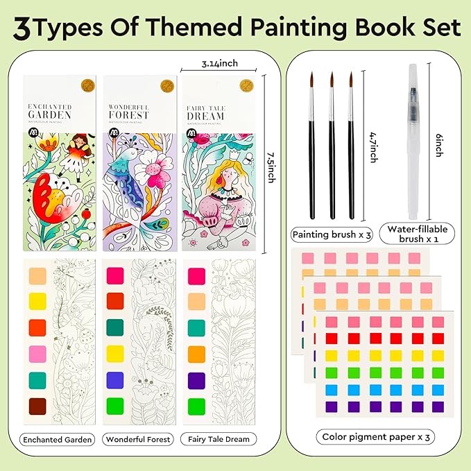 Watercolor Painting Book 21-Pages,Travel Paint Watercolor Coloring Book Set for Kids 5-8 Years Old Boys and Girls Party Birthday Thank You Exchange Art Craft Gift- 3in1-Forest