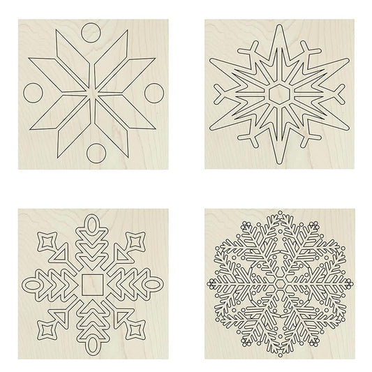Set of Four 9 Inch Barn Quilt Kit DIY Pattern Unfinished Wood Quilting Block Sign Paintable Crafts for Women, Children, Men, Party (Snowflake Set of 4) AVTRBoutique
