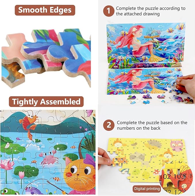 100PCS Kids Puzzles Wooden Block Jigsaw Puzzles for Kids Ages 6-8 8-10 10-12 Educational Learning Toys Set for Boys and Girls(Cat)