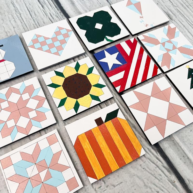 Unfinished Barn Quilt Square Wooden Sign, Country Decor Canvas Quilts Blocks (12 inches, Log Cabin)
