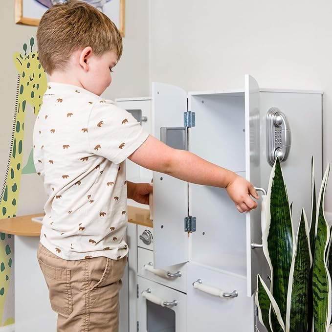 Sunnydaze Cozy Corner Interactive Play Kitchen Set for Kids - Wooden Kitchen Playset with Stainless Steel Accessories - White