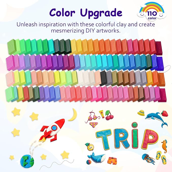 Polymer Clay 110 Colors Oven Bake Clay Non-Toxic Modeling Clay for Kids 215 Pcs Baking Clay Set with Sculpting Tools Non-Sticky Clay Kit for Adults Beginners Art Craft