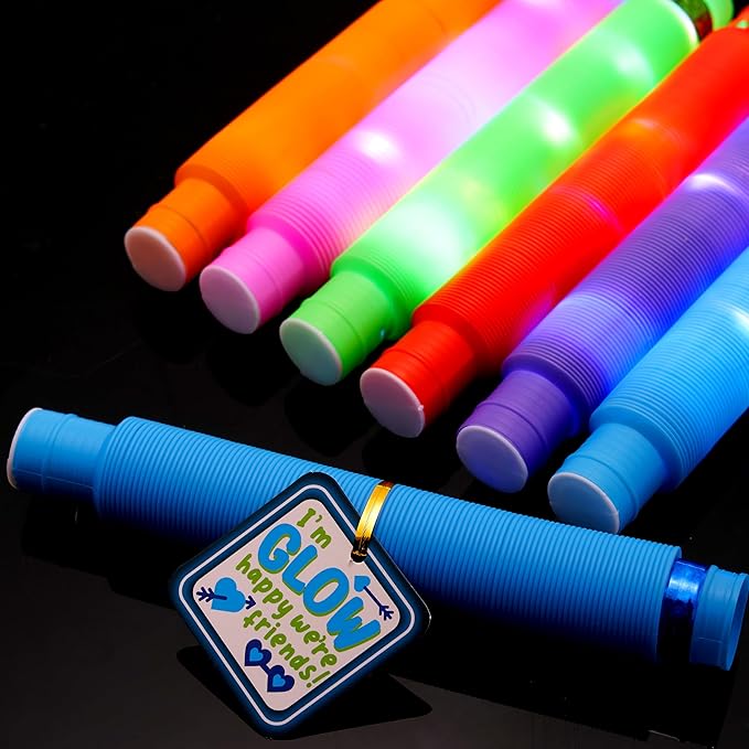 JOYIN 24 PCS Valentine's Day Gifts Cards with Glow Pull Tube Bracelet, Lights Glow in the Dark Toys for Kids Valentine's Party Favors for Classroom Exchange Toy, School Prizes Exchange Gift Rewards