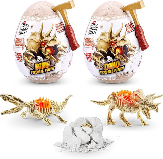 Robo Alive Mini Dino Fossil Find (2 Pack, Mosasaur & Triceratops) by ZURU Boys 5+ Dig and Discover, STEM, Excavate Prehistoric Fossils, Educational Toys, Great Science Kit Gift for Girls and Boy