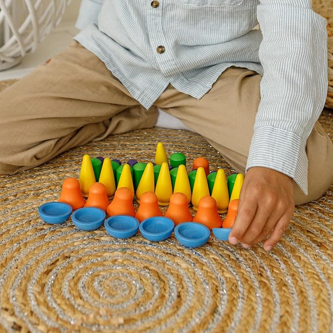 Ulanik Mandala Rainbow Patterns Toddler Montessori Toys for 3 Year Old + Wooden Building Set Matching Game for Learning Color Sorting & Counting — 80 Figurines