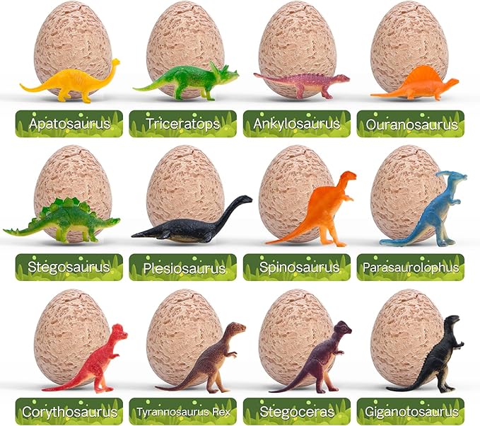 DoDoMagxanadu Dinosaur Eggs,12 Dino Eggs Dig Excavation Kit Dinosaur Toys for Boys, Science STEM Dinosaur Party Favors Easter Basket Stuffers for Boys & Girls Ages 3-5 4-7 5-7+