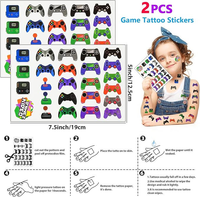 Winrayk Video Game Party Favors Gamer Birthday Supplies Kids, Invisible Ink Pen Notebook Gift Bag Stamper Bracelet Keychain Sticker Pinata Goody Stuffer Teen Girl Boy Game On Gaming Party Favors Decor