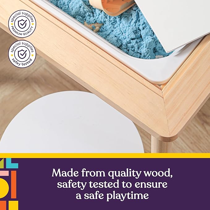 Special Supplies Kid’s Sensory Table Set with Deep Water and Sand Bins, Writable Lids, Chalk and Dry Erase Markers for Active, Hands-On Learning, Fun Play, Arts and Crafts - Pine Wood