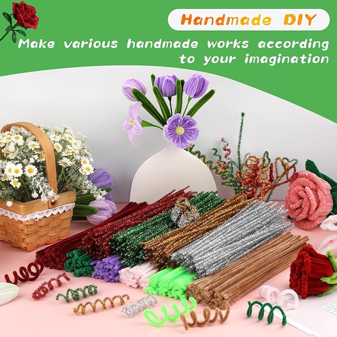 ZXIIXZ Pipe Cleaners, 100Pcs Glitter Pipe Cleaners Crafts, Creative DIY Craft Supplies for Festival Home Decorations Craft/Glitter Green
