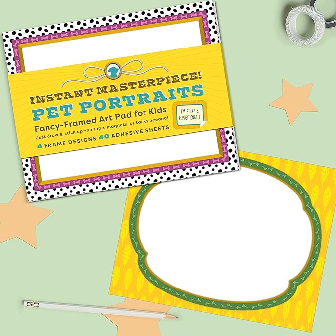 Knock Knock Kids Instant Masterpiece! Pet Portraits Sticky Art Pad: Fancy-Framed Art Pad for Kids (40 Adhesive Sheets, 10 Each of 4 Styles), 10 x 8-Inches